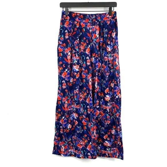 Cuddl Duds Flexwear Pants Blue Floral Print Wide Leg Pull On - Picture 2 of 9